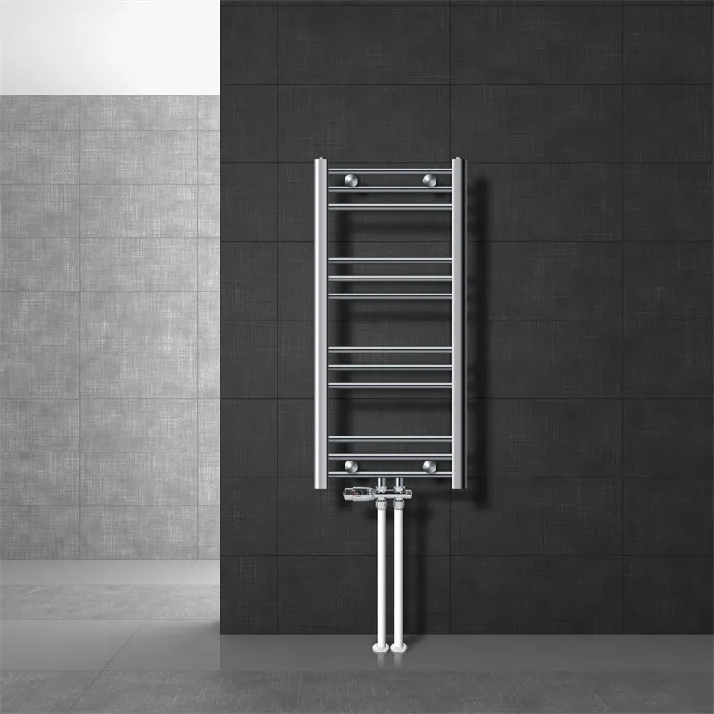 Badkamer radiator middenaansluiting 400x800 mm chroom recht met voetaansluitset LuxeBath